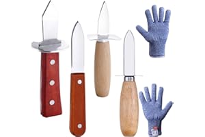 BBQStyle Oyster Shucker Opener Kit, 4 Styles Oyster Shucking Knives with 1 Pair Blue Level 5 Cut Resistant Gloves(XL), Shellfish Clam Seafood Opening Tools