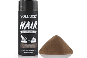 VOLLUCK Fibras Capilares 28g – Cobertura Instantánea para Cabello Fino y Escaso – Aumenta el Volumen con Resultado Natural y Larga Duración – Fácil de Aplicar para Hombres y Mujeres (Castaño Claro)