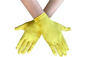 AUSUAYA Guantes cortos de satén para mujer, guantes cortos de ópera para mujer, longitud de muñeca de los años 20, guantes de novia para fiesta de baile nocturno, iglesia, boda, GB-WG-S-G1, amarillo,