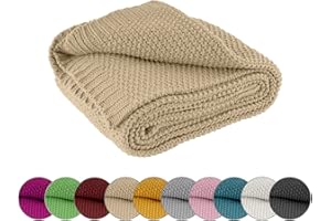 wometo Kuscheldecke Strick 140x190 beige - Strickdecke oekoTex warme weiche Decke mit edlem und schlichten Strickmuster