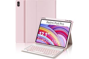 IVEOPPE Clavier Redmi Pad Pro 12.1 2024/Xiaomi Poco Pad 2024, Clavier éclairage 7 Couleurs AZERTY Layout sans Fil Bluetooth Amovible pour Xiaomi Redmi Pro 12.1 2024, Rose