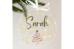 Uniqicon 12pcs Flocons De Feuilles d'or Ronds, DIY Disque Acrylique Transparents pour Décoration De Sapin De Noël, Disque Rond Acrylique Extra Épais De 3 mm pour Étiquettes Cadeaux, Décor De Fête