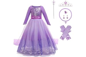 PIANOCEAN Elsa Prinzessin Kleid Mädchen, Elsa Kleid Mädchen, Elsa Kostüm Kinder mit Krone Zauberstab Halsketten, Prinzessin Kostüm Mädchen für Halloween Weihnachten Cosplay Karneval Geburtstag Party