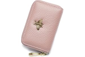 imeetu RFID Credit Card Holder, Small Leather Zipper Card Case Wallet for Women 12 Card Slots(Pink)