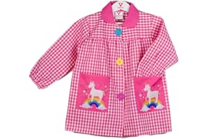 Klottz - Grembiule a quadretti per bambini con unicorno su arcobaleno Per la scuola e i lavori manuali.