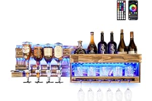 ‎YORBAY Yorbay Weinregal Mit LED-Licht Palette beflammt Holz, Wandbar mit 4 Getränkespender Wand Flaschenhalter, Vintage, Geschenk