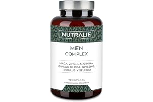 Vitaminas Testo Hombre - Potencia 4:1 Maca 500mg - Ginseng + Ginkgo Biloba + Tribulus Terrestris, L-Arginina - 90 Cápsulas Men Complex Nutralie