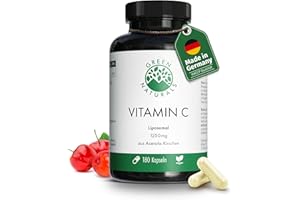 ‎GREEN NATURALS Vitamin C liposomal 1250mg - Wichtig: Höchste Bioverfügbarkeit & Absorption - 180 vegane Kapseln aus Acerola-Kirschen - Green Naturals®