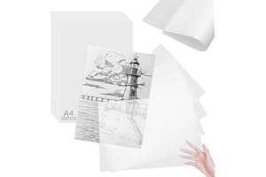 UKOFEW 50 Hojas Papel de Calco A4, Papel de Dibujo Translúcido, Papel Cebolla para Calcar, Papel Calco Dibujos, para Bocetos, Embalajes, Dibujos, Patrones Costura, Creación Albumes Recortes (210x297 mm)