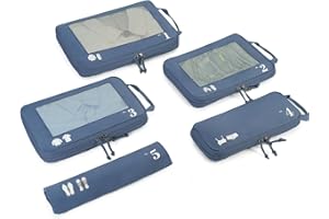 ECOHUB 5 zestawów kompresyjnych kostek do walizek, organizerów, toreb, akcesoriów podróżnych, z torbą na buty, odporne na rozdarcie, kostki podróżne, rozszerzalne torby do pakowania(Czysty niebieski)