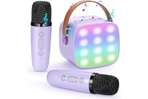 Damcyer Microfono Karaoke Giocattoli con 2 Microfoni Wireless,Karaoke Macchina per Bambini Mini con Bluetooth, Microfono Karaoke Portatile per Bambini e Principianti,Viola