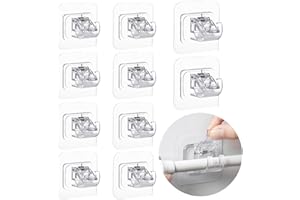 AHLMA 10 Piezas Soporte de Barra de Cortina Autoadhesiva Soporte Barra Cortina Sin Taladrar Gancho Autoadhesivo Transparente Soporte Soporte de Gancho de Cortina para Cocina Cuartode Baño