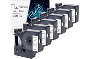 6x Msudoku Compatibile con la Cartuccia di Etichette Dymo D1 da 45013 per Etichettatrici di Ricarica LabelManager 160 280 210D 360D 420P PnP 450D, Nero su Bianco, 1/2 Pollice x 23 Piedi