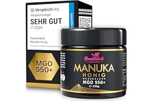 ‎POWERFABRIK EINFACH NATÜRLICH Manuka Honig | MGO 550+ | 250g | Das ORIGINAL aus NEUSEELAND | IM GLAS | PUR, ROH & ZERTIFIZIERT | Premium Qualität 100% natürlich | PowerFabrik