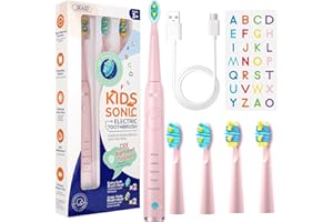 Seago Cepillo Electrico Infantil, Cepillo Dientes Electrico Niños Recargable con Divertidas Pegatinas DIY, 4 Cabezal de Recambio, 60 Días de Uso, 5 Modes y Temporizador de 2 Minutos, SG2303 (Rosa)