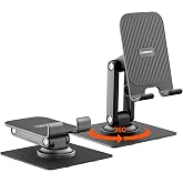 Ambrane 360° Rotation, Foldable Design Mobile Stand with Stable Metalic Round Base, Multiple Height & Angle adjustments Compatible with Smartphones, Tablets, Kindles & iPad (Twistand 360, Black)
