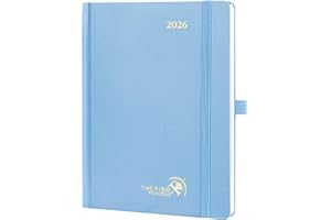 POPRUN A5 Diary 2026 Week to View (22x16.5 cm) Hardback Appointment Diary Vertical Weekly Planner 26, Inner Pocket, 100GSM Paper (Haze Blue)