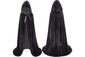 Winwild Schwarzer Umhang mit Kapuze,170CM Samt Cape Vampir Kostüm Damen Herren Erwachsener für Karneval Halloween Cosplay Kostüm(XL)
