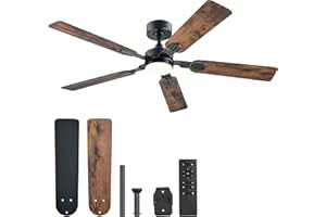 VONLUCE 132 CM Ventilatori da Soffitto con Luci e Telecomando Ventilatore da Soffitto con 5 Pale a Doppia Finitura Motore DC Reversibile Silenzioso a 6 Velocità per Camera da Letto Soggiorno Studio