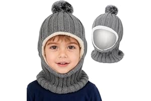 QKURT 1 Bonnet Cagoule d'hiver pour Enfant, Bonnet Cagoule épais pour Tout-Petit, Chapeaux tricoté Chaud, écharpe, Cache-Cou, Doublure Polaire Thermique, Chapeaux tricoté, Boule Moelleuse, 2-6 Ans