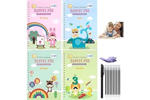 KECOLNA Magic Practice Copybook for Kids, Magic Calligraphy That Can Be Reused,Magical Handwriting Workbooks Practice Copybook for Preschoolers Kindergarten(4Book + Pen Set)