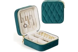 KAMIER Małe pudełka na biżuterię dla kobiet, przenośne podróżne etui na biżuterię, pluszowe aksamitne pudełko na biżuterię, organizer na kolczyki, pierścionki, naszyjniki (niebieski pawi)