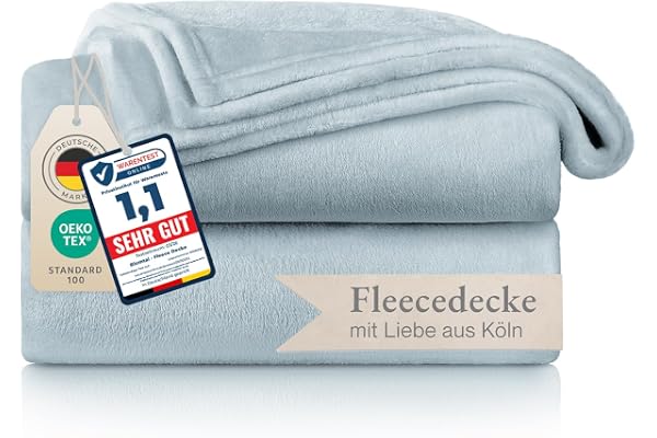 Blumtal fleecefilt 150 x 200 – Oeko-Tex certifierad ljusblå, pläd för soffa, kokong pläd – tjock fleecefilt, fluffig, mjuk oc