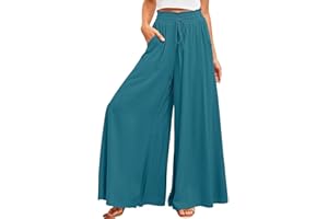 ROFUSSO Pantaloni Donna a Gamba Larga Pantaloni Palazzo Casual e Leggeri Pantaloni Casual Pantaloni Estivi Elastici a Vita Alta Pantaloni Eleganti in Tessuto Tinta Unita con Tasche