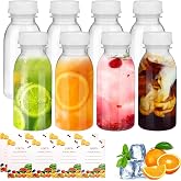 8 Pieces 200ml Plastic Bottles with Lids, Plastic Juice Bottles | Transparent Milk Bottles with 2 Pieces Fruit Stickers, Reus