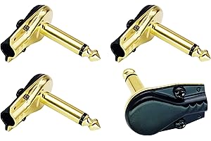 AAOTOKK 90 Degrés 6,35 mm Adaptateur Plaqué or à Angle Droit 6,35 mm 1/4 Pouces TS Mono Mâle Plat Pancake Connecteurs Adaptateur pour Haut Parleur Câble de Raccordement Guitare. (4 Pack)