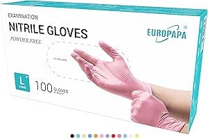 EUROPAPA 100 Guantes De Nitrilo Desechables, Guantes Desechables, Guantes De Examen, Guantes De Nitrilo, Sin Polvo, Sin LÁTex, No EstÉRiles, Sin LÁTex, Guantes Disponables (L, Rosado Claro)