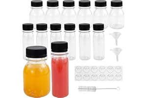 CARANNACLTD 12 Stück Kleine Flaschen zum Befüllen, 60 ML/120ML Ingwer Shot Flaschen zum Befüllen Kunststoff, Wiederverwendbare Mini Plastikflaschen, Kleine Saftflaschen für Saft Soße Ginger Milch