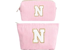 HAMATATA 2 Stück Initialen Make-up-Tasche, Cord-Kosmetiktasche Organizer, Reise Kulturbeutel Schminktasche Damen, Weihnachten Geburtstag Geschenk für Frauen Mädchen Beste Freundinnen Brautjungfern Rosa(N)