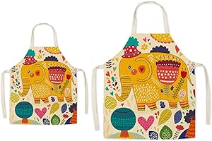 EYANDS Eyand Grembiule da Cucina per Genitori e Bambini - Grembiule da Cucina in Lino con Motivo Carino per Mamma e Bambini, Grembiule da Cucina con Pittura