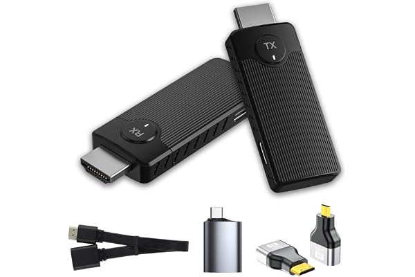 HDMI sans Fil Émetteur et Récepteur HDMI sans Fil,Portée de 50M, 2.4GHz/5GHz, Plug & Play, pour Ordinateur Portable, PC vers TV HD, Projecteur, Écran de conférence