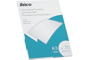 Ibico A3 Laminating Pouches, 150 Micron (2x75), High Document Protection & Durability, Pack of 100, Gloss Finish, Crystal Clear, 627319