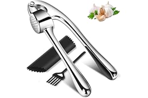 Rhimooay Knoblauchpresse mit leicht zu drückendem Griff, 3 Teiliges Knoblauch-Zerkleinerungswerkzeug - Silber Garlic press