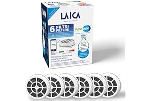 Laica Filtro Fast Disk per Bottiglia e Borraccia Filtrante, Brevettato a Carboni Attivi, 100% Made in Italy, Filtrazione Istantanea, Durata 1 Mese/120 L, Confezione da 6 Filtri, 6 Unità
