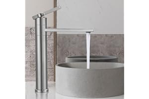 SHANFO Rubinetto per lavabo girevole a 360°,Alto Miscelatore Monocomando per Lavabo,Fredda e Calda Regolabile Rubinetto per Lavabo Bagno,Nichel Spazzolato,M2OK-T
