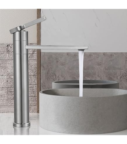 Ibergrif Waterbesparende waterkraan voor in de badkamer, met uitloop, hoogte 205 mm, grijs