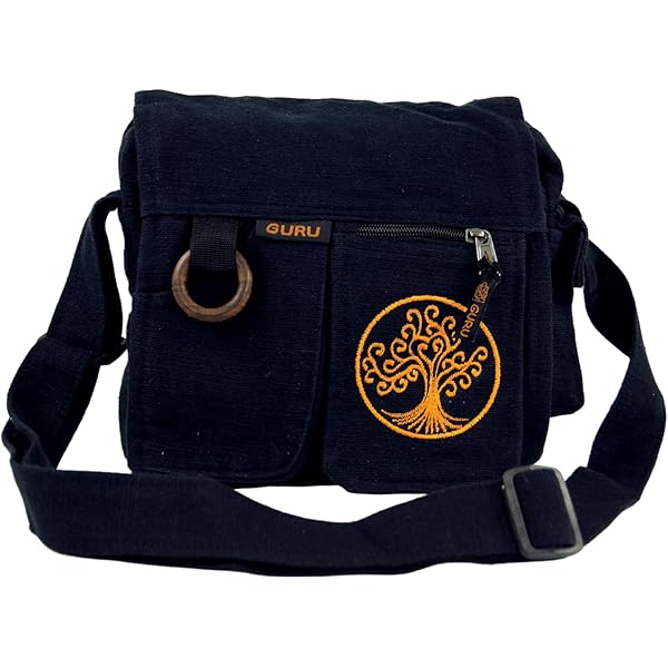 GURU SHOP Borsa a tracolla piccola boho, stile etnico, blu, uomo/donna, cotone, 25 x 25 x 12 cm, alternativa, borsa a tracolla in tessuto, Arancione/multicolore, taglia unica