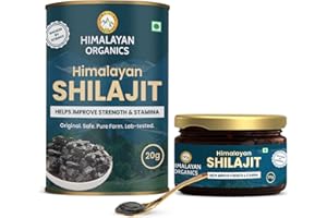 HIMALAYAN ORGANICS 100% reines Shilajit-/Shilajeet-Harz zur Steigerung von Leistung, Kraft, Ausdauer, Ausdauer & Kraft mit Fulvosäure & einem Komplex aus über 85 Spurenelementen für Energie–20 g