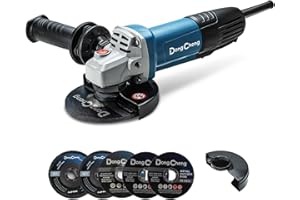 DONG CHENG DongCheng - Smerigliatrice angolare 800 W, diametro disco: 125 mm, 11.800 min-1, manico con controllo delle vibrazioni, coperchio protettivo, con 2 dischi abrasivi, 2 scomparti e 2 dischi da taglio