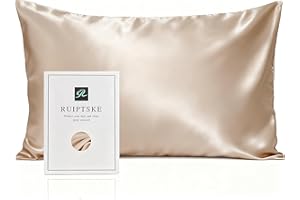RUIPTSKE Natural Silk Federa, ipoallergenico, 22momme, 100% Seta, 600 Filati, con a Scomparsa Cerniera (Light Champagne, 50x75cm)