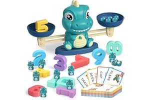 REMOKING Math Game for Kids,Balance Counting Dinosaur Toys for 3 4 5 6 7 8 Year old Boys&Gilrs,Abacus Toy&Spell Word Game with Flash Cards,Educational Toy Gift for Toddlers Kids Preschool Age 3+