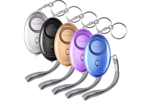 SUNMAY Alarme Personnelle, 5 Pièces 140DB Porte Cle Alarme d'urgence avec Torche Anti Agression avec Lumière LED for Femmes, Enfants, Personnes âgées