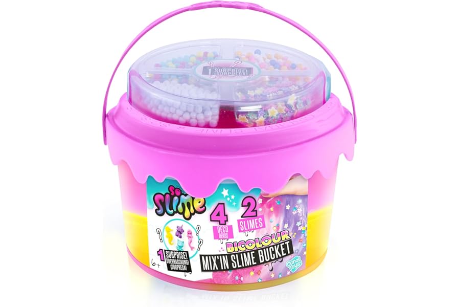 So Slime Mix'in sime bucket | Ready to Play, Multicolour Slime Bucket | 3 colours availible, comes with cute add-in decorations| Gift for kids 6+