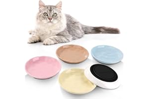 Ezvsevuo 5 Piezas Comedero Gato Ceramica, Cuencos Gato con Base de Silicona Antideslizante, Cat Feeder Colorido Aliviar la Fatiga de la Barba, Comedero para Perros Gatos