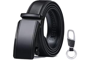 flintronic Herren Gürtel,Hochwertiges Leder material Ratsche Automatik Gürtel für Männer Ledergürtel Breite 3.5cm Länge 130CM-Schwarz (inkl Schlüsselbund & Geschenkbox)