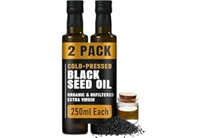 RAWYA Organic Black Seed Oil – 250ml, Unfiltered, Pure and Natural Kalonji (Nigella sativa), Cold-Pressed Black Cumin Seed Oil for Hair, Scalp & Skin Care, Massage and Daily Wellness, Pack of 2